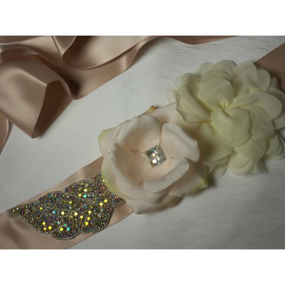 Blush Ivory rhinestone wedding  bridal Prom Formal Party Formal Dress Gown Belt - Picture 3 of 7